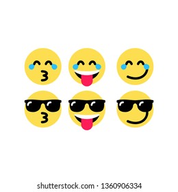 	
Abstract funny flat style emoji emoticon reactions color icon set. Social smile expression collection