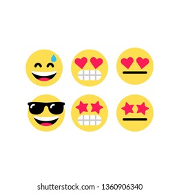 	
Abstract funny flat style emoji emoticon reactions color icon set. Social smile expression collection