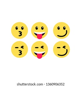 	
Abstract funny flat style emoji emoticon reactions color icon set. Social smile expression collection