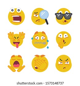 Abstract funny flat style emoji emoticon icon set