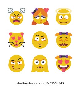 Abstract funny flat style emoji emoticon icon set