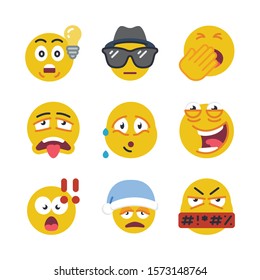 Abstract funny flat style emoji emoticon icon set