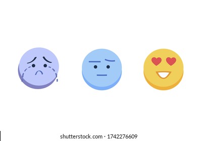Abstract funny flat style emoji emoticon reactions color icon set. Social smile expression collection
