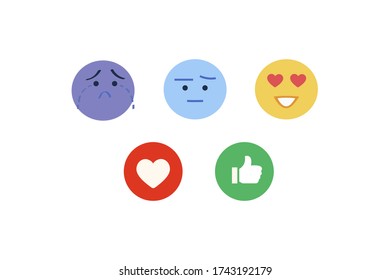 Abstract funny flat style emoji emoticon reactions color icon set. Social smile expression collection