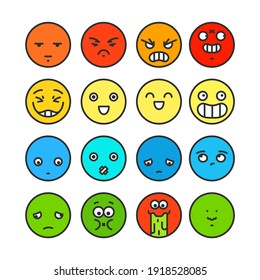 Abstrakter, lustiger, flacher Stil, Emoji-Icon-Set