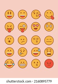 Abstract funny flat style emoji emoticon icon set. Boho style.