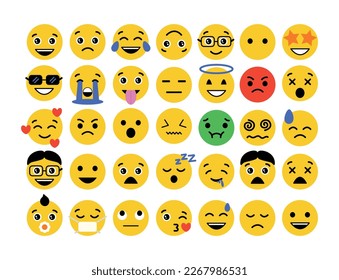 Abstract funny flat style emoji emoticon icon set