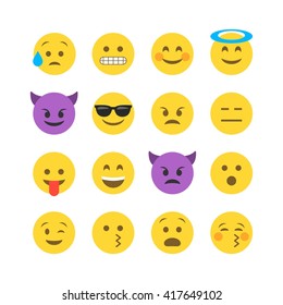 Abstract funny flat style emoji emoticon icon set