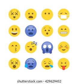 Abstract funny flat style emoji emoticon icon set