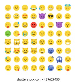 Abstract Funny Flat Style Emoji Emoticon Icon Set