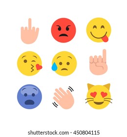 Abstract funny flat style emoji emoticon icon set