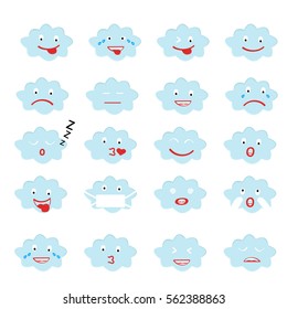  Abstract funny flat style emoji emoticon icon set, blue cloud