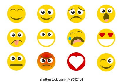 Abstract funny flat style emoji emoticon icon set. Social media reactions. Flat design. Vector illustration.