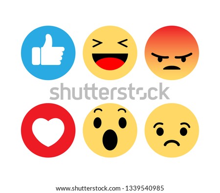 Abstract funny flat style emoji emoticon reactions color icon set