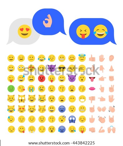 Abstract funny flat style emoji emoticon icon set