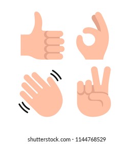 Abstract funny flat style emoticon set. Happy emotions vector hands collection