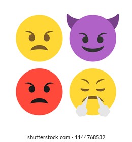 Abstract funny flat style emoticon set. Angry emotions vector faces collection