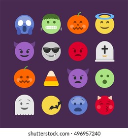 Abstract funny flat style halloween emoji emoticon icons