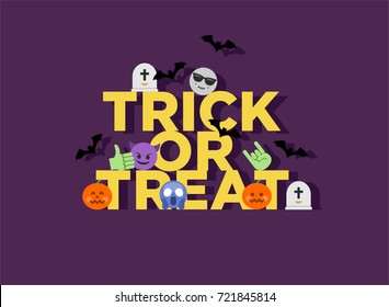 Abstract funny flat style halloween trick or treat emoji emoticon celebration card concept