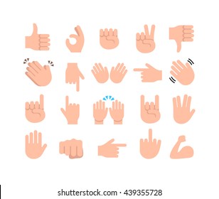 Abstract Funny Flat Style Hand Emoji Emoticon Icon Set