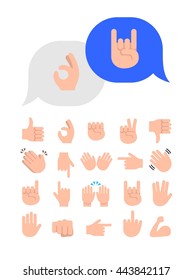 Abstract Funny Flat Style Hand Emoji Emoticon Icon Set