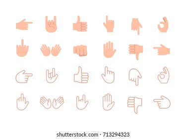 Conjunto de iconos de emoji con forma de mano plana divertida