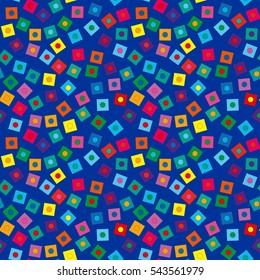 Abstract funny geometrical seamless pattern with squares and circles.