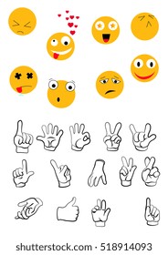 Abstract funny  icon set,emotions, hands ,gestures