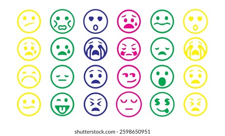 Abstract funny many different emoji emoticon icon set. Vector illustration EPS 10