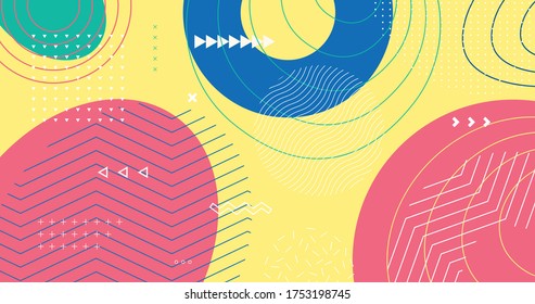 Abstract funny memphis background. Trendy geometric pattern vector design. Liquid splash colorful backdrop.