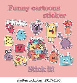 Abstract funny monsters stikers in bright colors. 