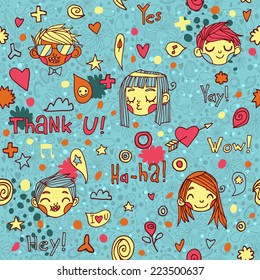 Abstract funny seamless people pattern. Vector pattern for web page backgrounds, postcards, greeting cards, invitations, wedding, pattern fills, surface textures. Awesome for children bedroom.