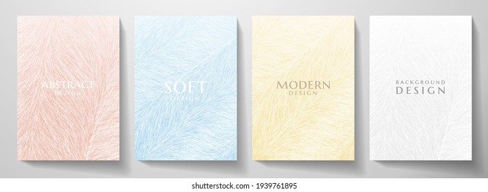 Abstract fur cover design set. Creative fashionable background with pastel line pattern. Trendy vector collection for catalog, brochure template, magazine layout, beauty booklet