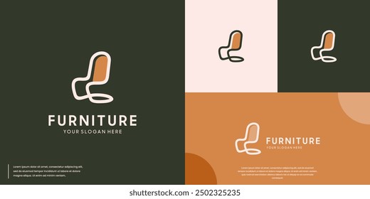 abstract furniture chair logo, minimalist style, elegant and clean, design vector illustration.