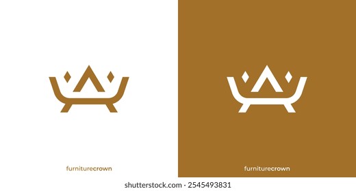 Logo de la corona de los muebles Abstractas. Sofá y forma de corona Abstractas. Logotipo de los muebles de la realeza, icono, símbolo, Vector, Inspiración del diseño.