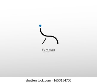 Abstract Furniture Logo With Art Lines. Modern Templates. For Company And Graphic Design. Logo Icon Of Chair, Lamp, Table, Wardrobe.