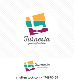 Abstract furniture logo design concept. Symbol and icon of chairs, sofas, tables, and home furnishings.