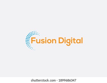 Abstract fusion digital data technology logo design 