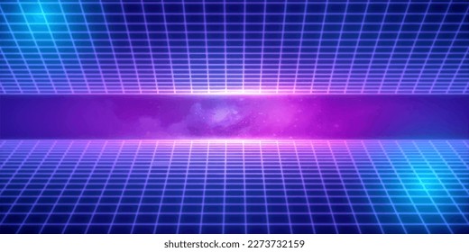 abstract future background. Futuristic retro landscape of the 80`s.Digital Retro Cyber Surface. Vector illustration