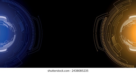 Abstract future circle. Concept innovation connect digital line engineering in world digital technology  data computer network communication on blue  orange color background