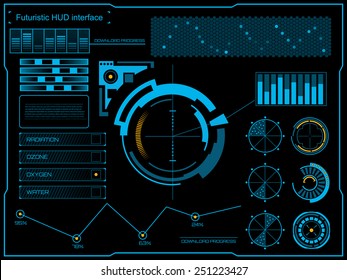 Abstract future, concept vector futuristic blue virtual graphic touch user interface HUD. For web, site, mobile applications isolated on black background, techno, online design, business, gui, ui.