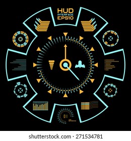 Abstract future, concept vector futuristic blue virtual graphic touch user interface HUD. For web, site, mobile applications isolated on black background, techno, online design, business, gui, ui.