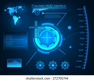 Abstract future, concept vector futuristic blue virtual graphic touch user interface HUD. For web, site, mobile applications isolated on black background, techno, online design, business, gui, ui.