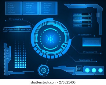 Abstract future, concept vector futuristic blue virtual graphic touch user interface HUD. For web, site, mobile applications isolated on black background, techno, online design, business, gui, ui.