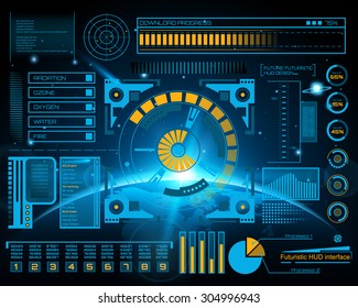 Abstract future, concept vector futuristic blue virtual graphic touch user interface HUD. For web, site, mobile applications isolated on black background, techno, online design, business, gui, ui