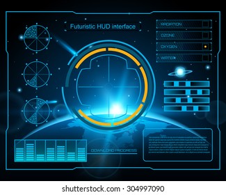 Abstract future, concept vector futuristic blue virtual graphic touch user interface HUD. For web, site, mobile applications isolated on black background, techno, online design, business, gui, ui