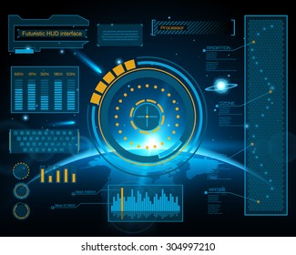 Abstract future, concept vector futuristic blue virtual graphic touch user interface HUD. For web, site, mobile applications isolated on black background, techno, online design, business, gui, ui