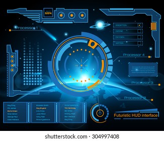 Abstract future, concept vector futuristic blue virtual graphic touch user interface HUD. For web, site, mobile applications isolated on black background, techno, online design, business, gui, ui