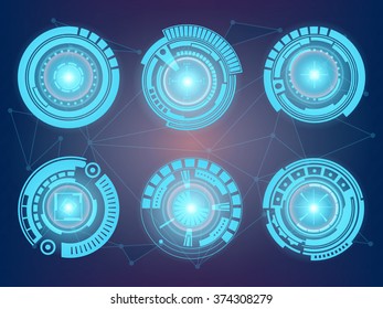 Abstract future, concept vector futuristic blue virtual graphic touch user interface HUD. For web, site, mobile applications isolated on black background, techno, online design, business, gui, ui
