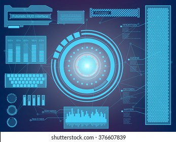 Abstract future, concept vector futuristic blue virtual graphic touch user interface HUD. For web, site, mobile applications isolated on black background, techno, online design, business, gui, ui
